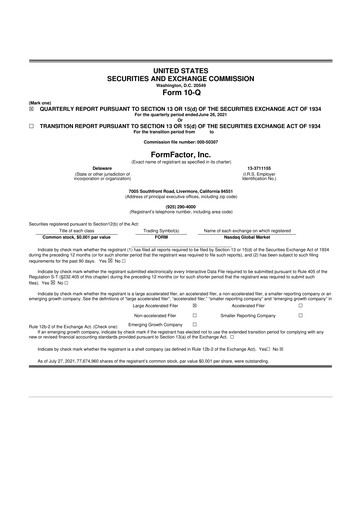 Thumbnail FormFactor 10-Q Quarterly Report FY2021 