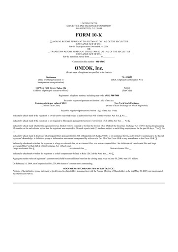 Thumbnail Oneok 10-K Annual Report 