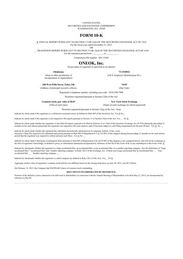 Thumbnail Oneok 10-K Annual Report 2012