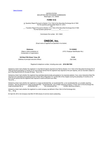 Thumbnail Oneok 10-Q Quarterly Report FY2013 