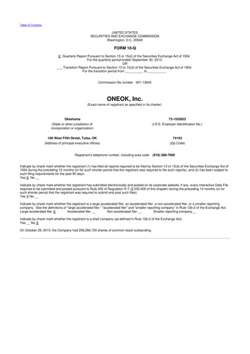 Thumbnail Oneok 10-Q Quarterly Report FY2013 