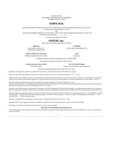 Thumbnail Oneok 10-K Annual Report 2013