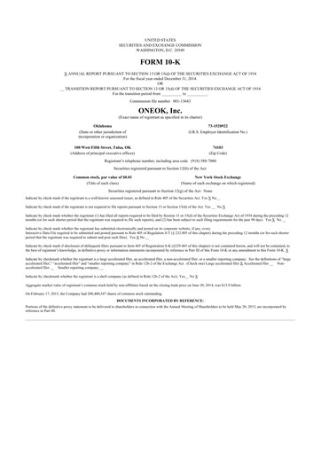 Thumbnail Oneok 10-K Annual Report 2014