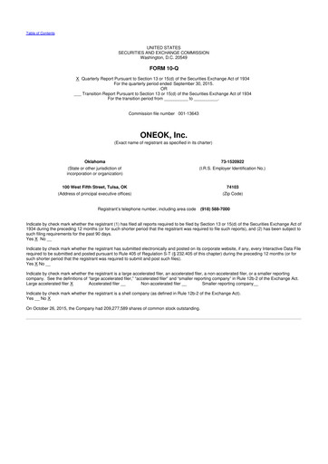 Thumbnail Oneok 10-Q Quarterly Report FY2015 