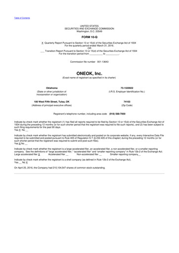 Thumbnail Oneok 10-Q Quarterly Report FY2016 