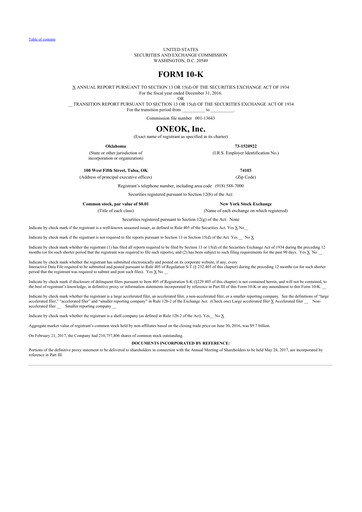 Thumbnail Oneok 10-K Annual Report 2016