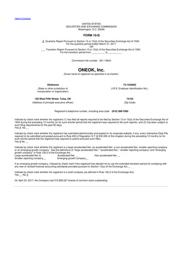 Thumbnail Oneok 10-Q Quarterly Report FY2017 