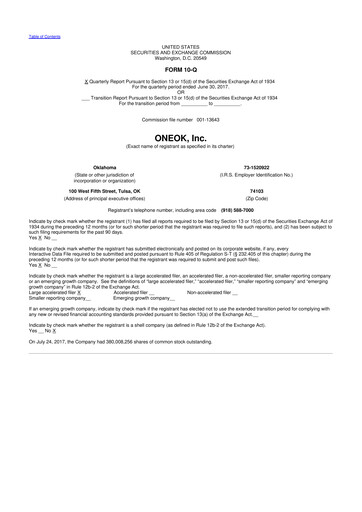 Thumbnail Oneok 10-Q Quarterly Report FY2017 