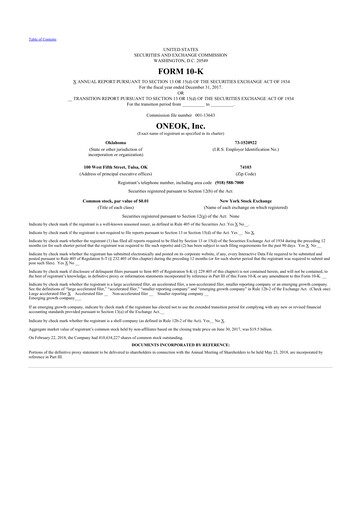 Thumbnail Oneok 10-K Annual Report 2017