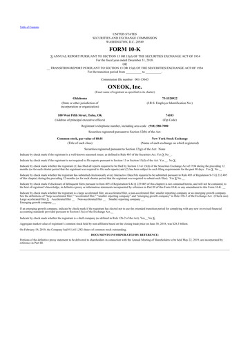 Thumbnail Oneok 10-K Annual Report 2018