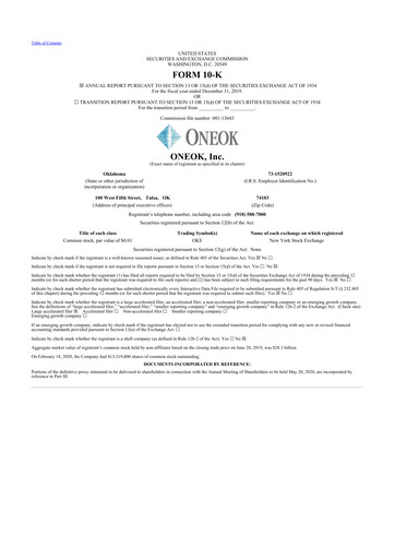 Thumbnail Oneok 10-K Annual Report 2019