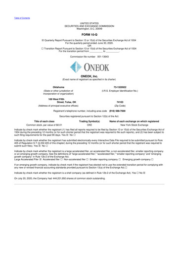 Thumbnail Oneok 10-Q Quarterly Report FY2020 