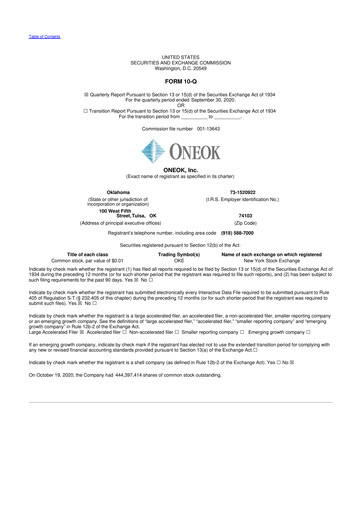 Thumbnail Oneok 10-Q Quarterly Report FY2020 
