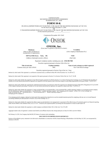 Thumbnail Oneok 10-K Annual Report 2020