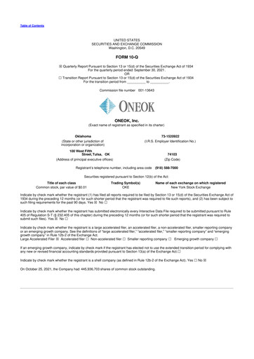 Thumbnail Oneok 10-Q Quarterly Report FY2021 