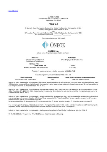 Thumbnail Oneok 10-Q Quarterly Report FY2022 