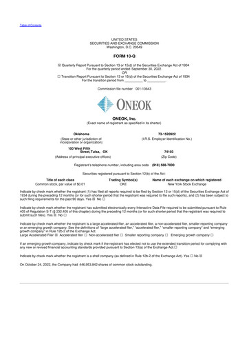 Thumbnail Oneok 10-Q Quarterly Report FY2022 