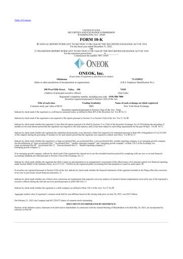 Thumbnail Oneok 10-K Annual Report 2022