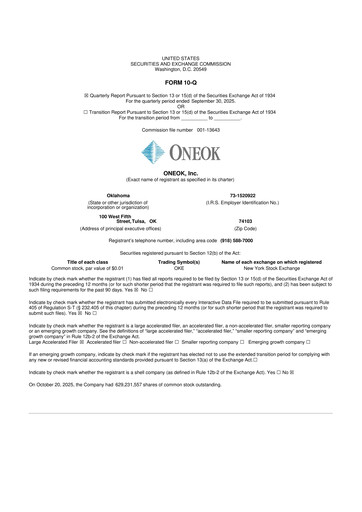 Thumbnail Oneok 10-Q Quarterly Report FY2025 