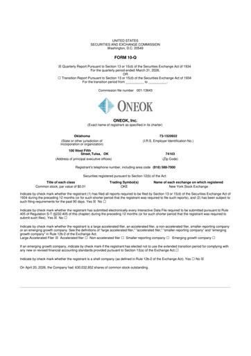 Thumbnail Oneok 10-Q Quarterly Report FY 