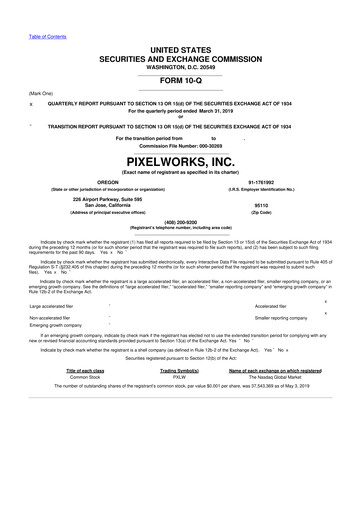 Thumbnail Pixelworks 10-Q Quarterly Report FY2019 