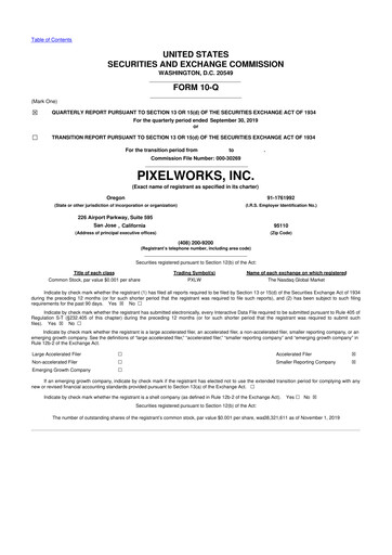 Thumbnail Pixelworks 10-Q Quarterly Report FY2019 