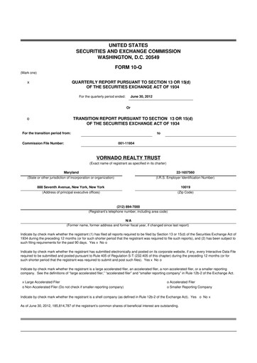 Miniature Vornado Realty Trust
 10-Q Rapport trimestriel 2012 