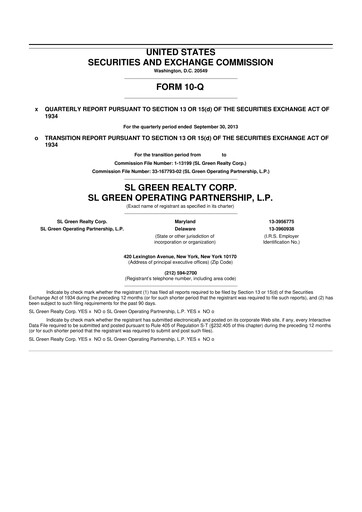 Thumbnail SL Green Realty
 10-Q Quarterly Report FY2013 