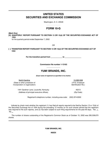 Thumbnail Yum! Brands 10-Q Quarterly Report FY 