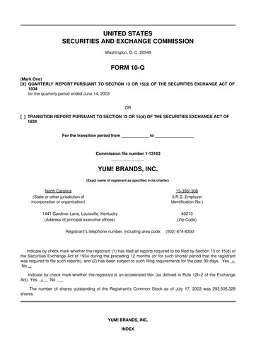 Thumbnail Yum! Brands 10-Q Quarterly Report FY 