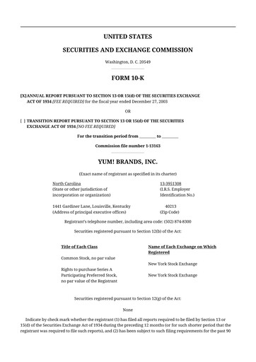 Thumbnail Yum! Brands 10-K Annual Report 