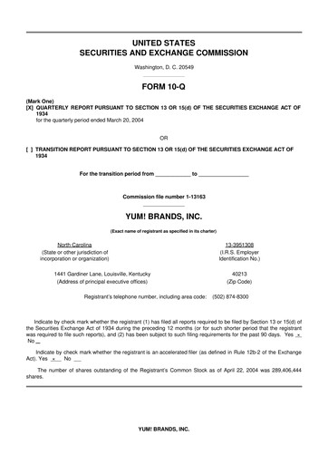 Thumbnail Yum! Brands 10-Q Quarterly Report FY 