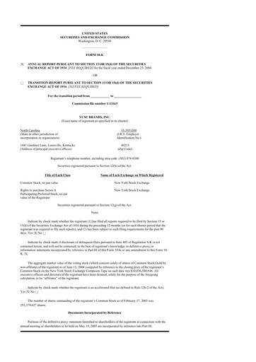 Thumbnail Yum! Brands 10-K Annual Report 