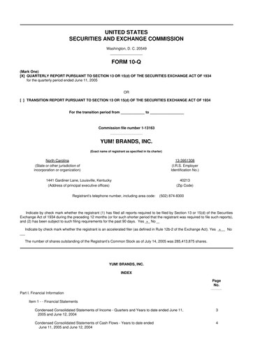 Thumbnail Yum! Brands 10-Q Quarterly Report FY 