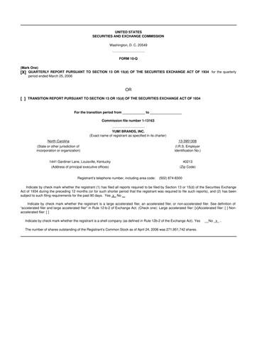 Thumbnail Yum! Brands 10-Q Quarterly Report FY 