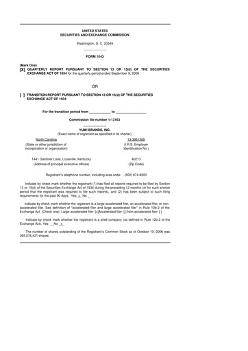 Thumbnail Yum! Brands 10-Q Quarterly Report FY 