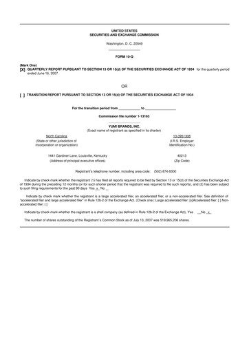 Thumbnail Yum! Brands 10-Q Quarterly Report FY 