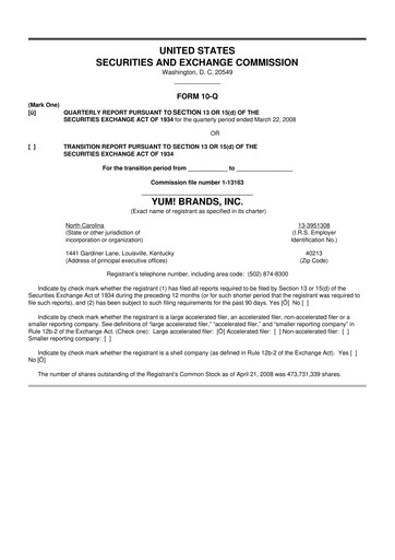 Thumbnail Yum! Brands 10-Q Quarterly Report FY 