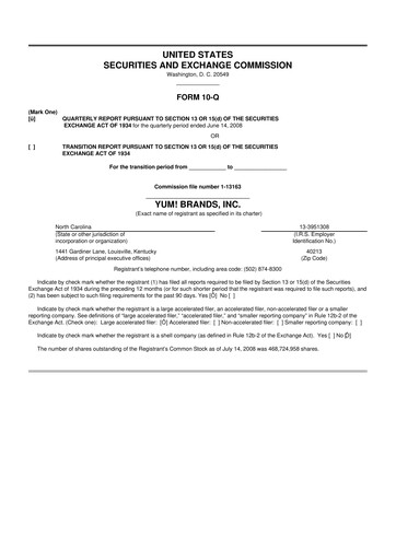 Thumbnail Yum! Brands 10-Q Quarterly Report FY 