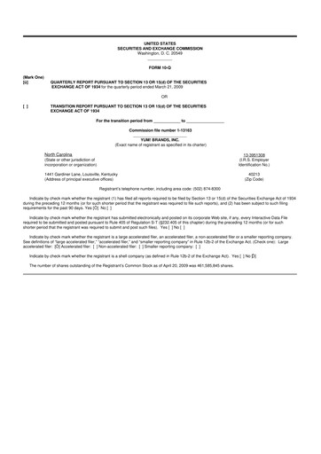 Thumbnail Yum! Brands 10-Q Quarterly Report FY 