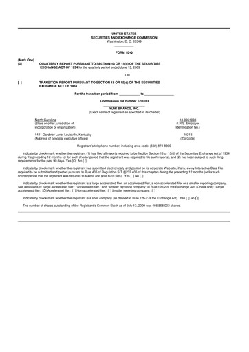 Thumbnail Yum! Brands 10-Q Quarterly Report FY 