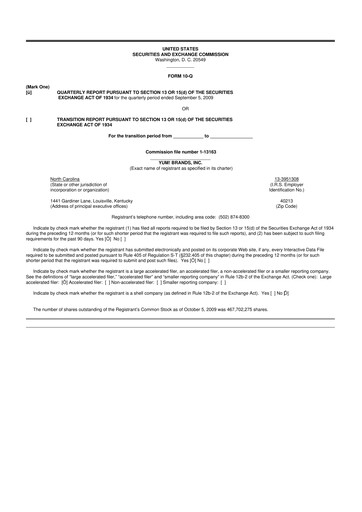 Thumbnail Yum! Brands 10-Q Quarterly Report FY 