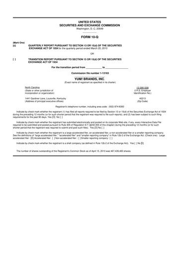 Thumbnail Yum! Brands 10-Q Quarterly Report FY2010 