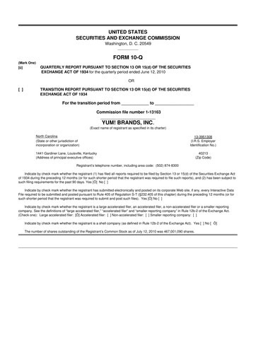 Thumbnail Yum! Brands 10-Q Quarterly Report FY2010 