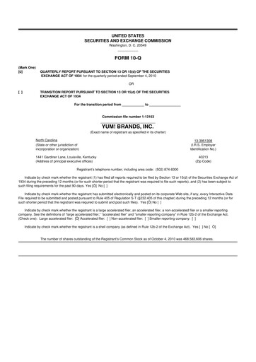 Thumbnail Yum! Brands 10-Q Quarterly Report FY2010 