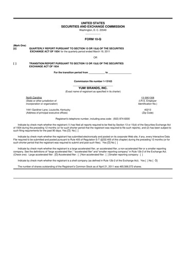 Thumbnail Yum! Brands 10-Q Quarterly Report FY2011 