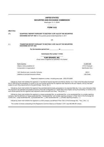 Thumbnail Yum! Brands 10-Q Quarterly Report FY2011 