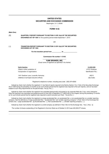 Thumbnail Yum! Brands 10-Q Quarterly Report FY2013 