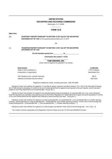 Thumbnail Yum! Brands 10-Q Quarterly Report FY2014 