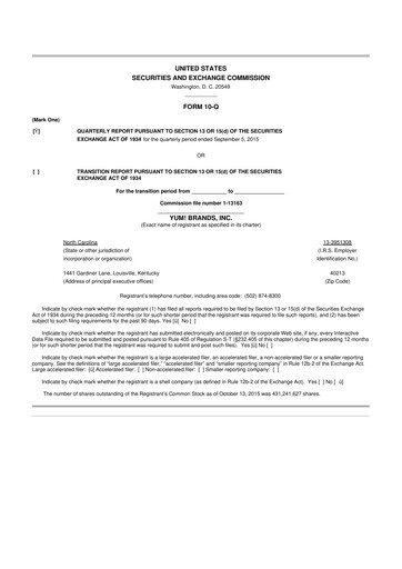 Thumbnail Yum! Brands 10-Q Quarterly Report FY2015 